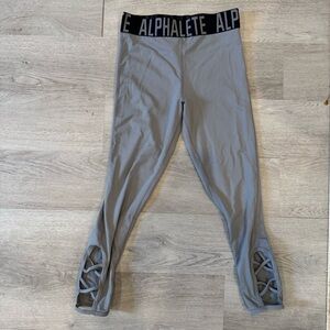 Alphalete Cross Set Gray Legging Women’s Small High Rise Logo Waistband Athletic